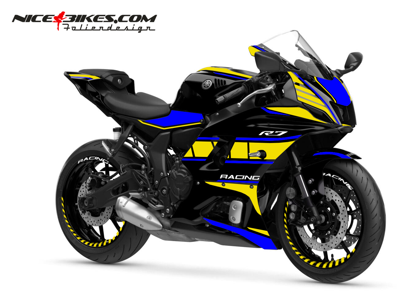 Foliendesign Yamaha R7 Neon Yellow - Racing Blue
